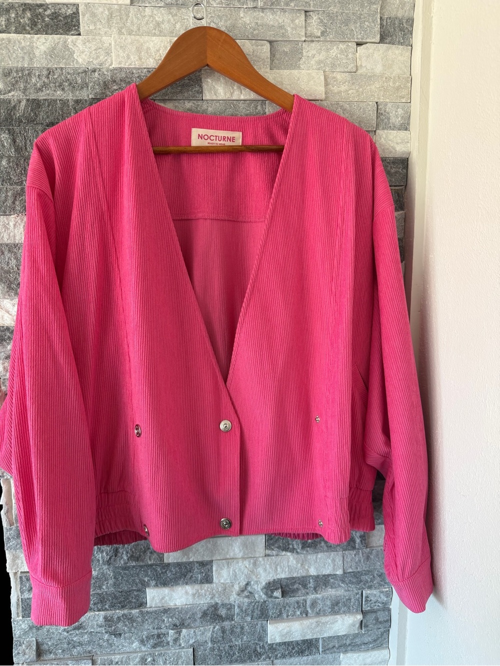Women’s NOCTURNE Pink Corduroy Jacket-Snap Closure-Size 42, US XL